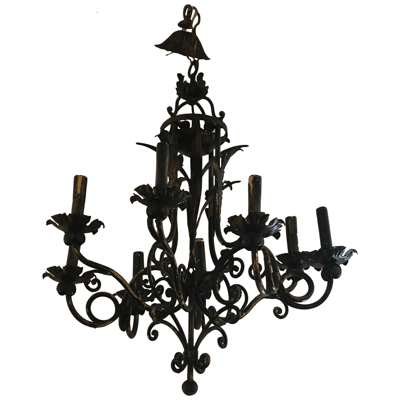 Vintage Italian Black and Gold Iron Tole Chandelier - 7