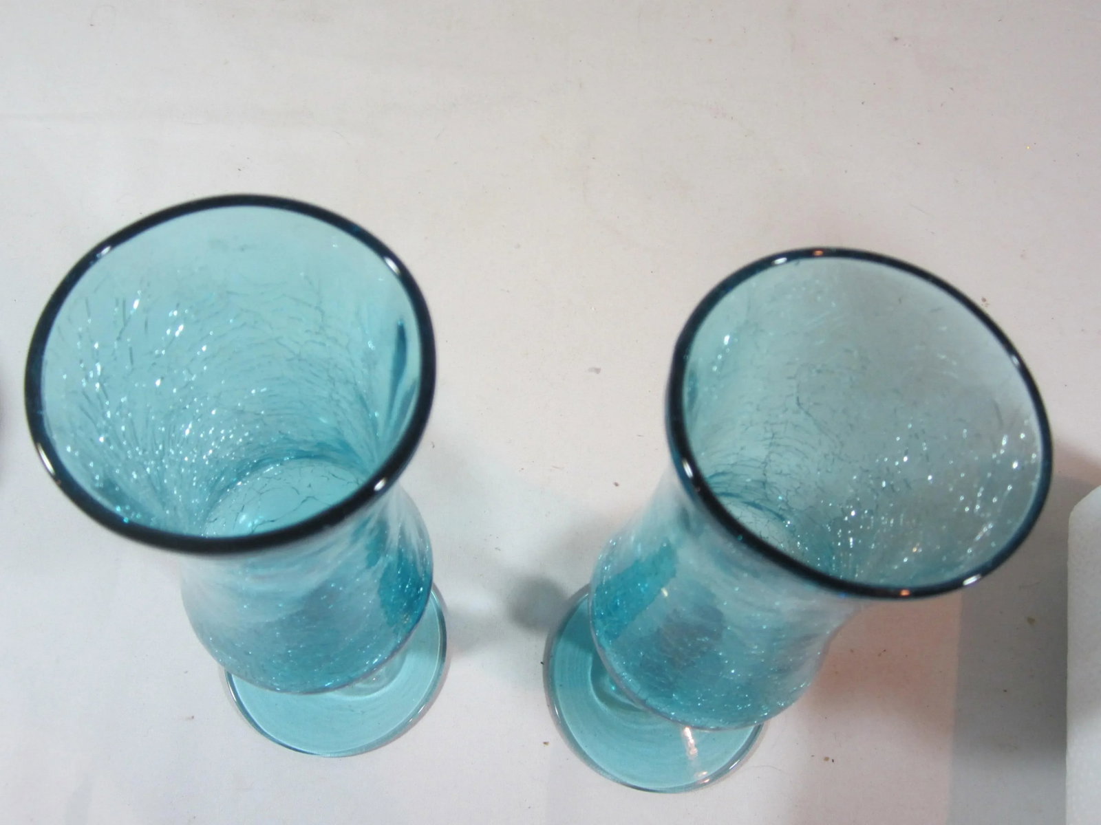 1960s Contemporary Turquoise Crackle Glass Vases - a Pair - 2