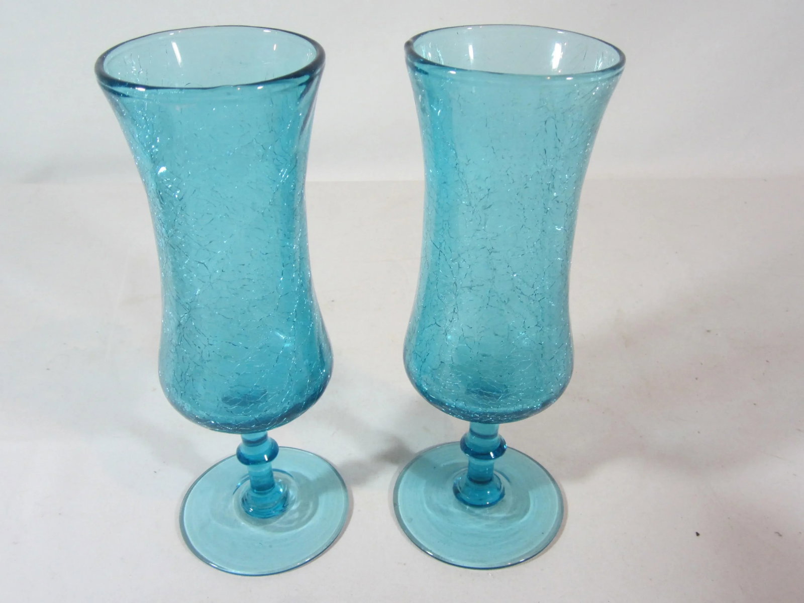 1960s Contemporary Turquoise Crackle Glass Vases - a Pair - 3