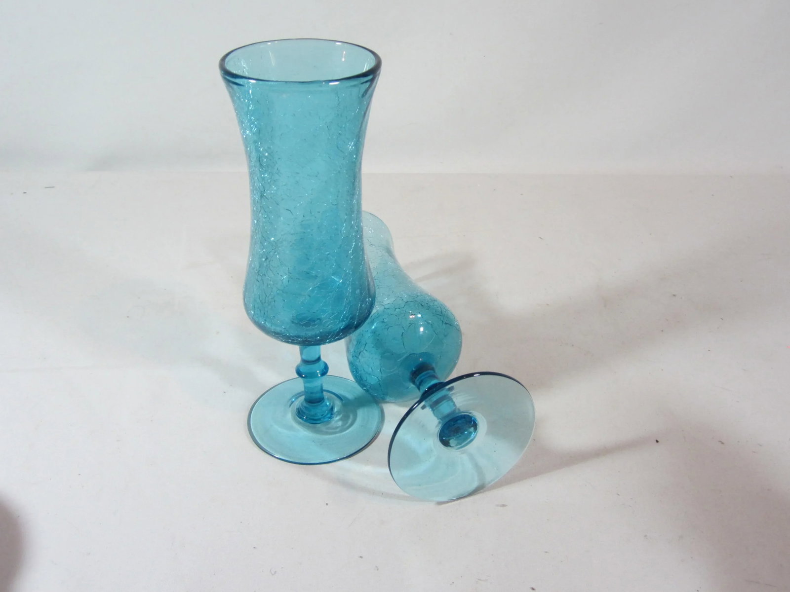 1960s Contemporary Turquoise Crackle Glass Vases - a Pair - 4