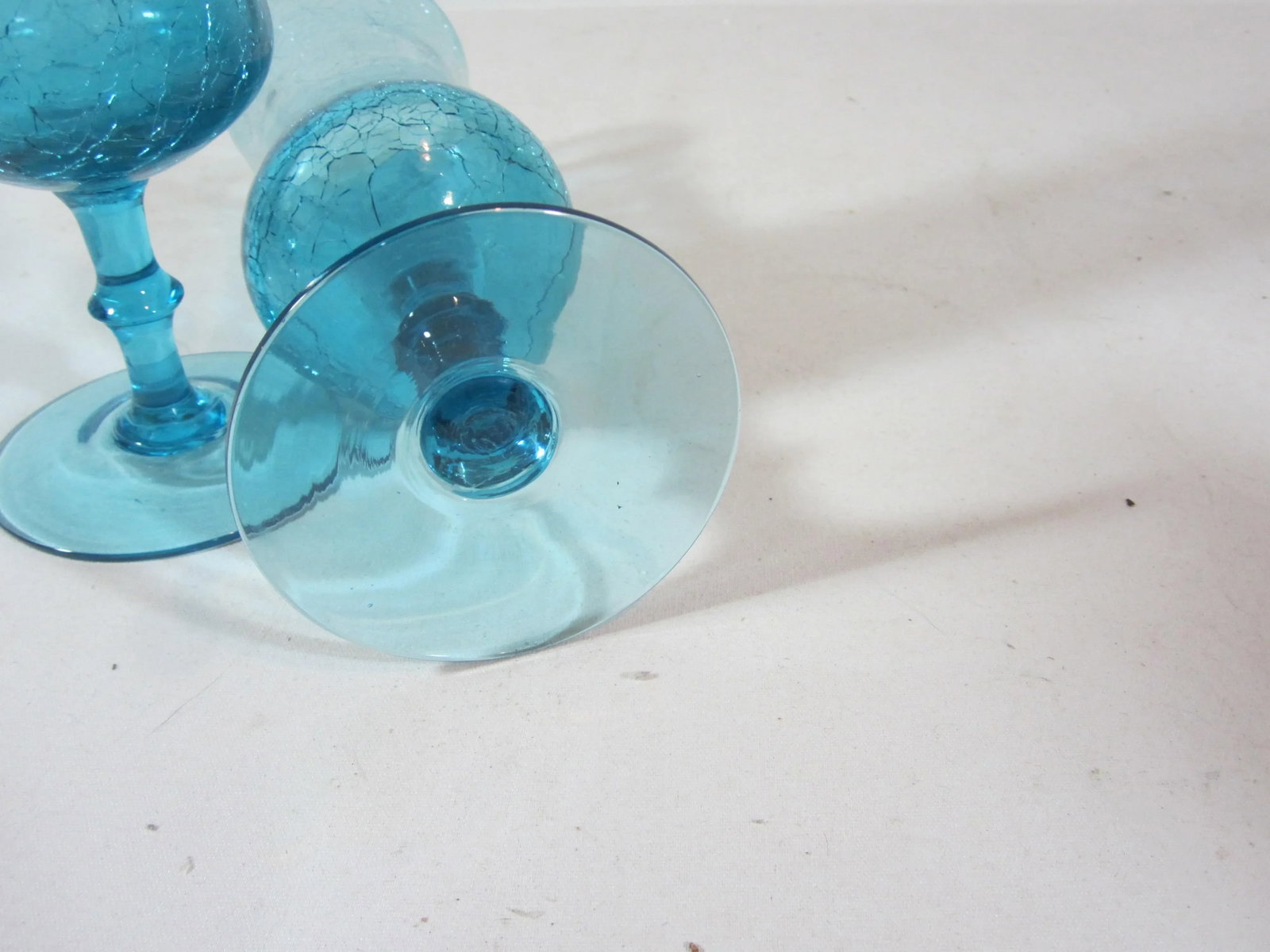 1960s Contemporary Turquoise Crackle Glass Vases - a Pair - 5