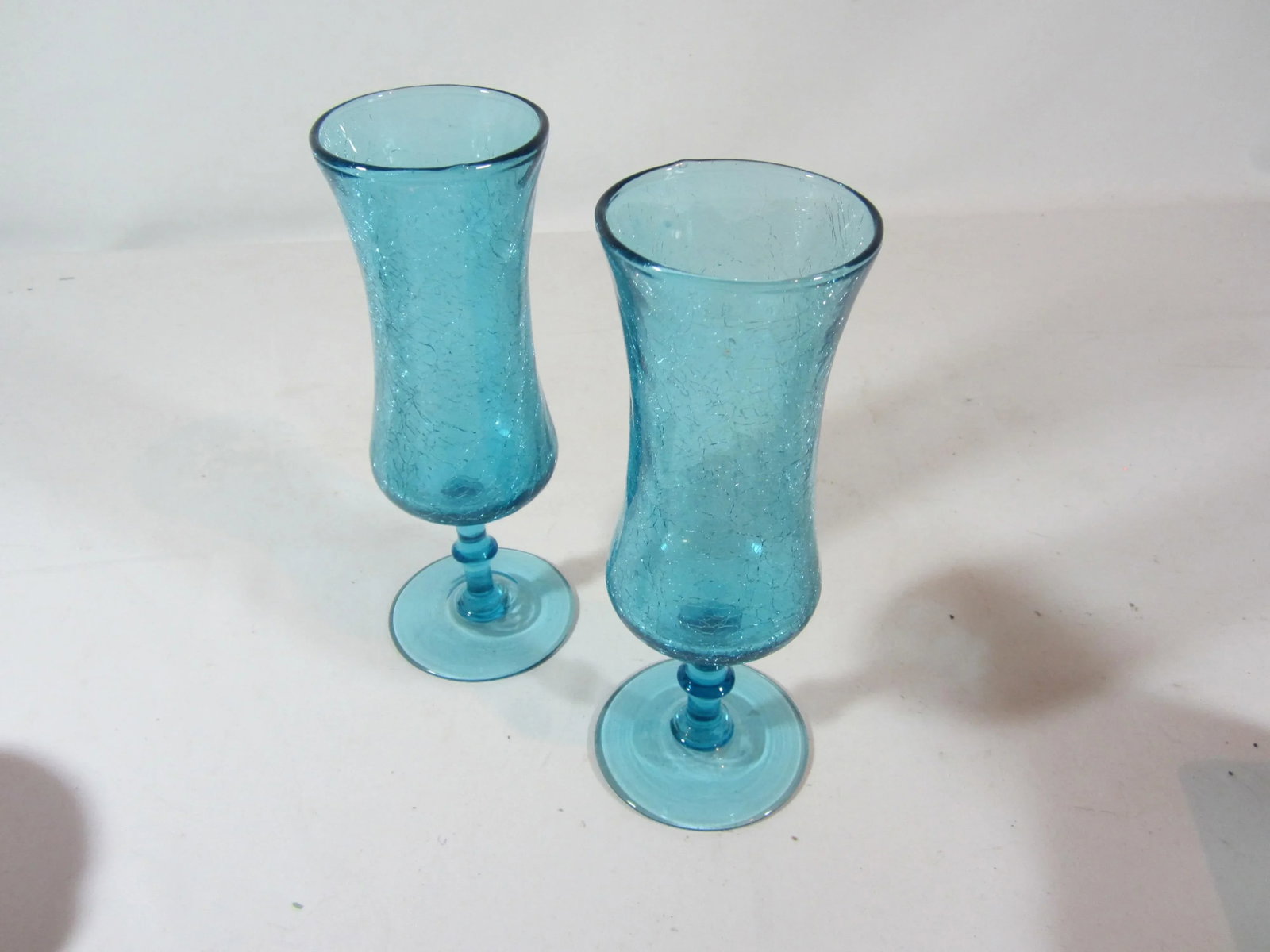 1960s Contemporary Turquoise Crackle Glass Vases - a Pair - 6
