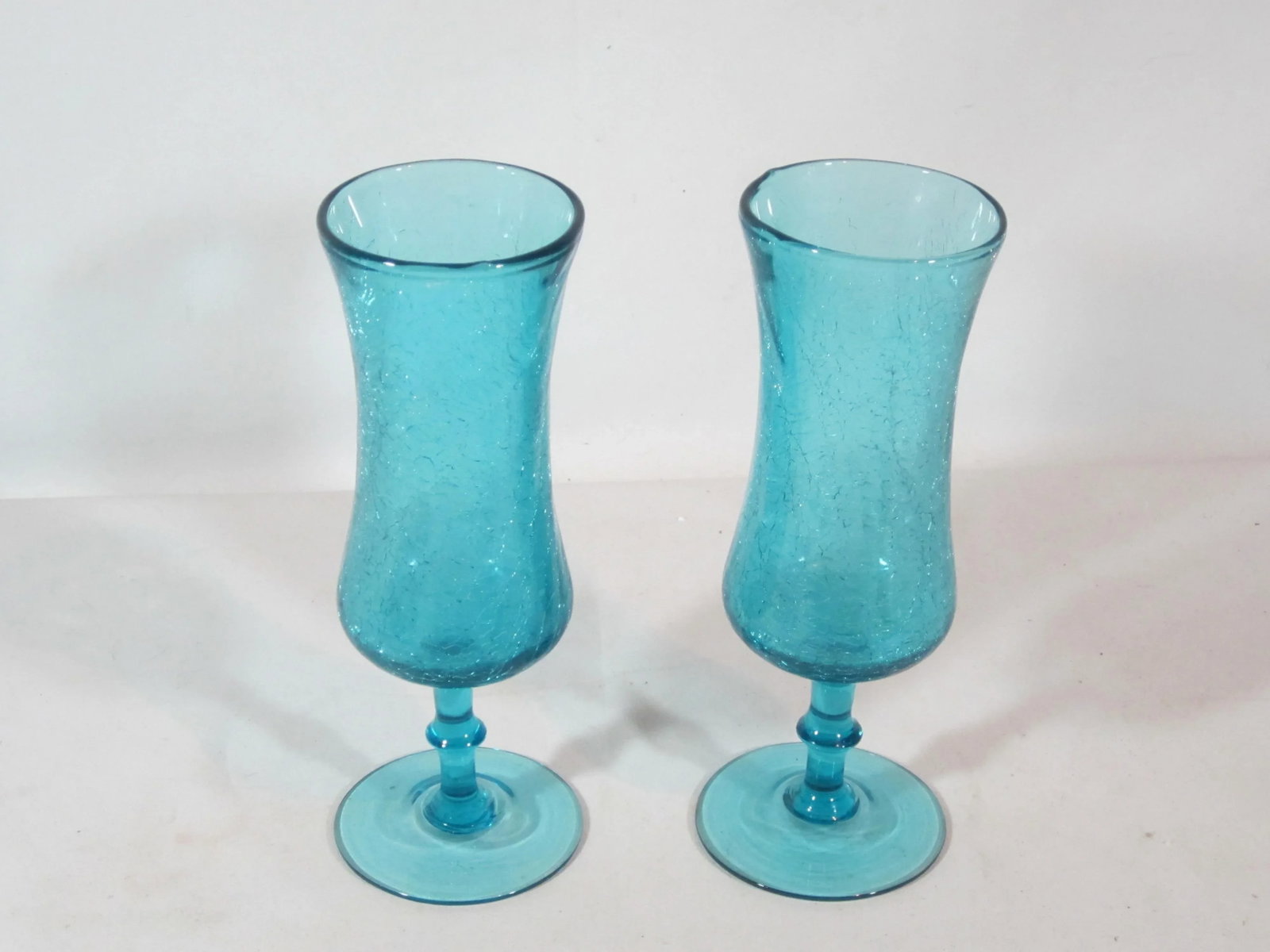 1960s Contemporary Turquoise Crackle Glass Vases - a Pair - 7