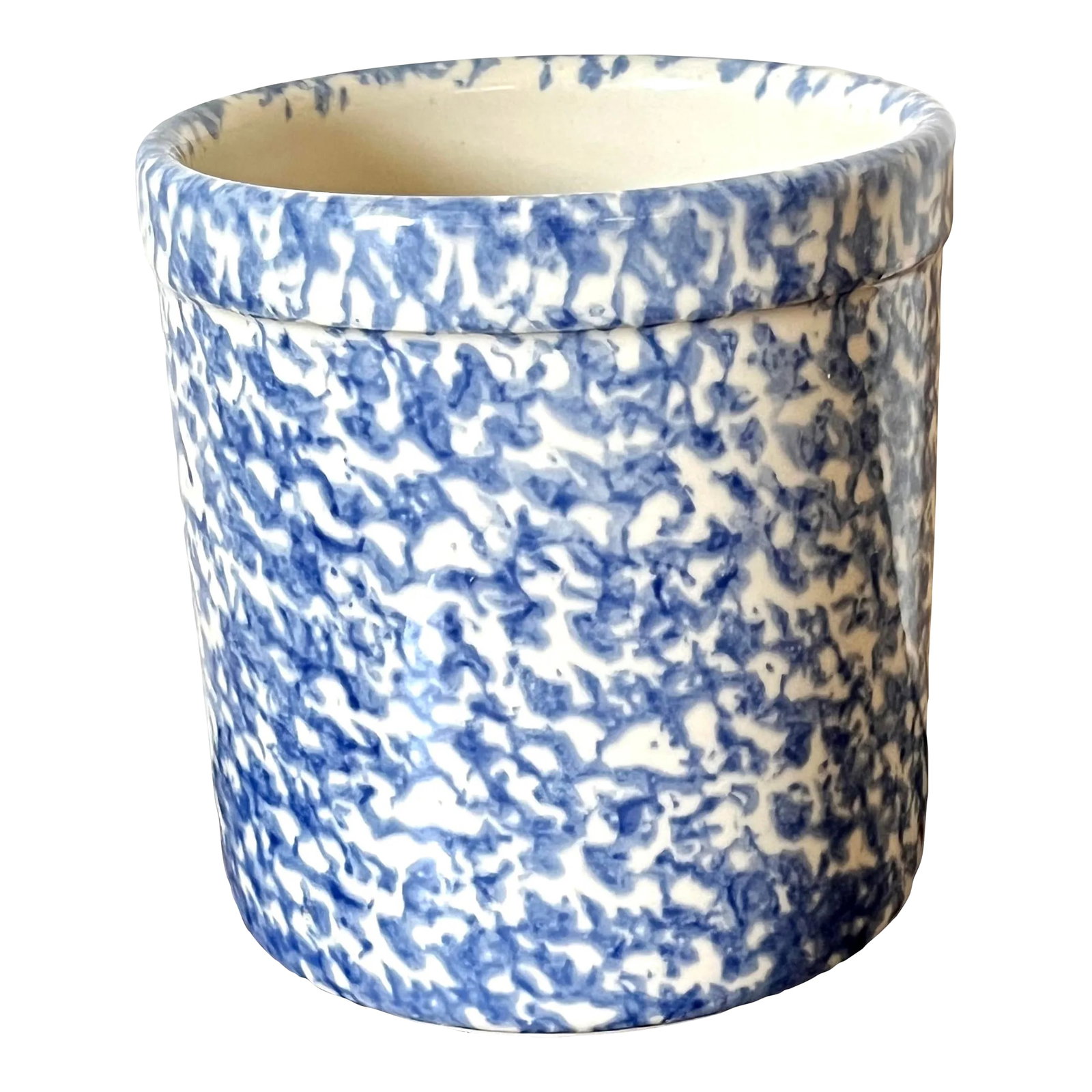 Roseville 1980s Ceramic Blue and White Ceramic Cookware: For your consideration is a blue and white molted great looking piece for the kitchen or elsewhere. It could be used as a vase or as a planter or a chic piece of cookware. It was made in Roseville,