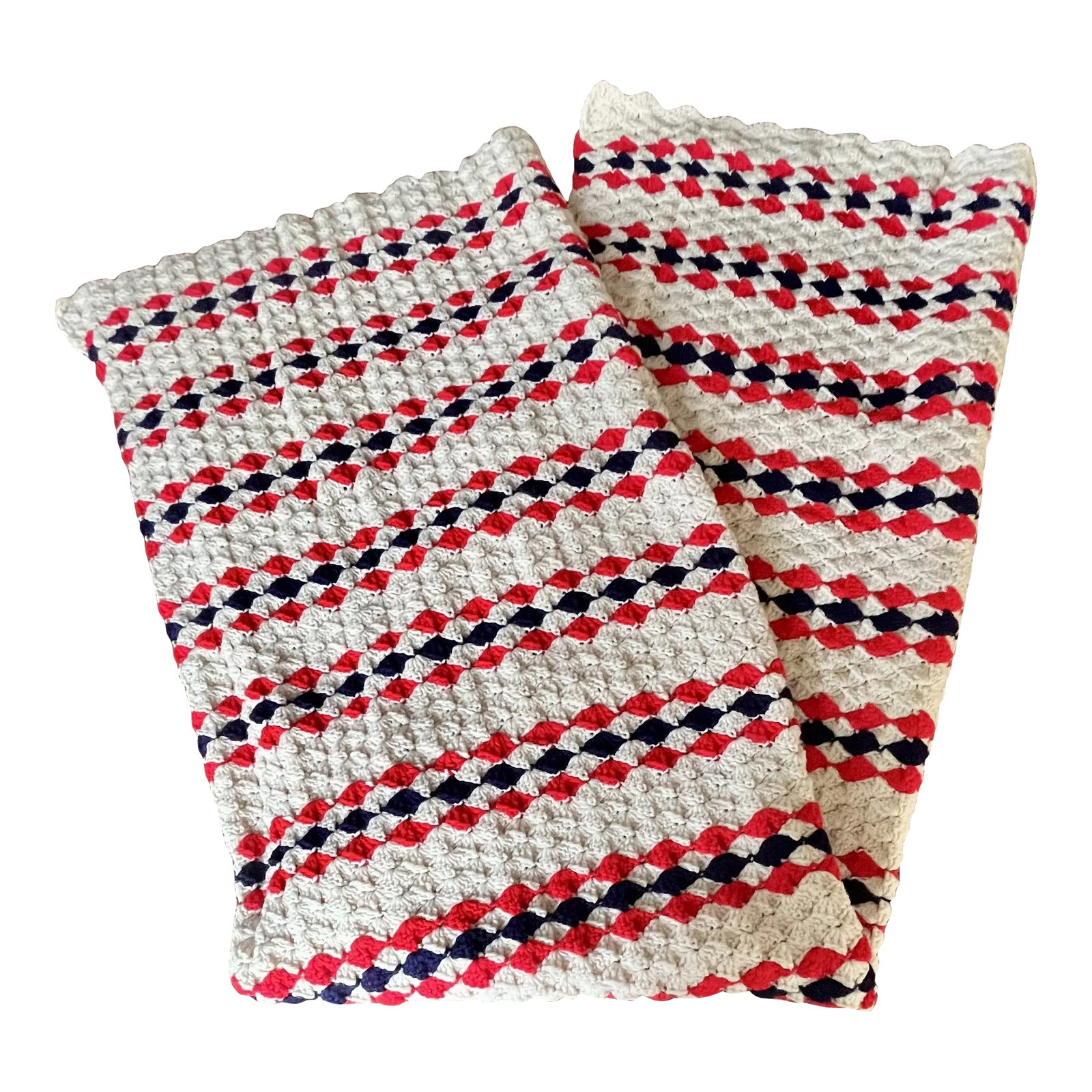 1960s Patriotic Striped Red White & Blue Afghan Throw Blanket - 2