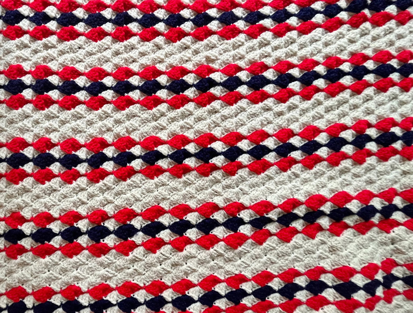 1960s Patriotic Striped Red White & Blue Afghan Throw Blanket - 3
