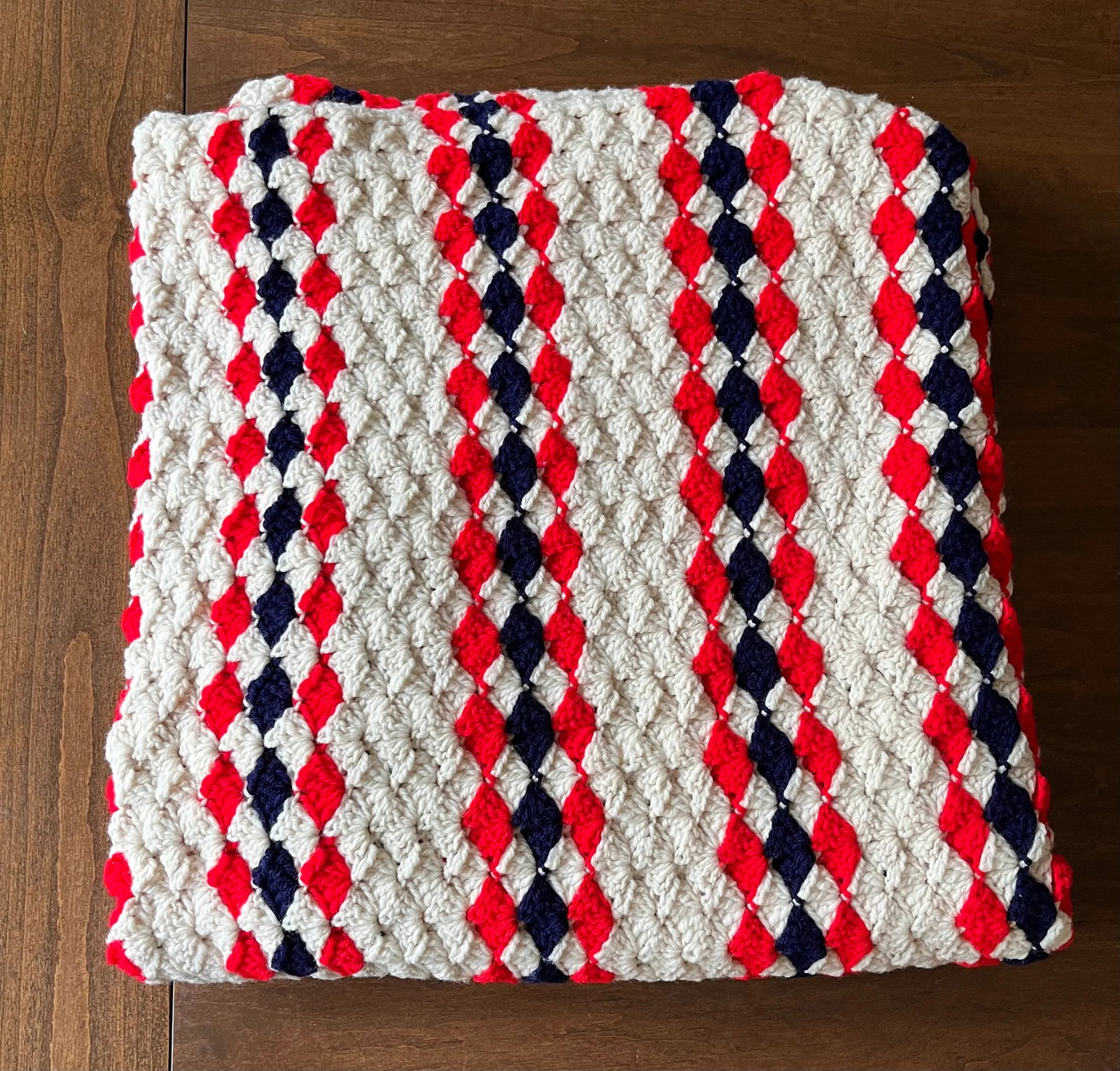 1960s Patriotic Striped Red White & Blue Afghan Throw Blanket - 4