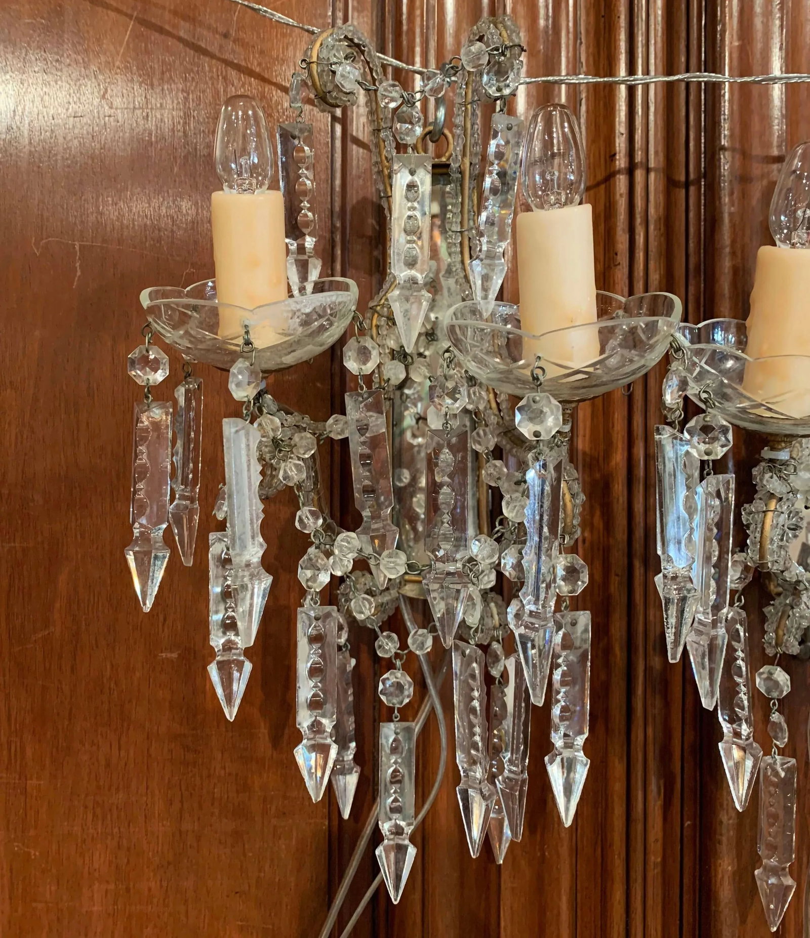 Early 20th Century Italian Crystal and Cut Glass Two-Light Wall Sconces - a Pair - 2