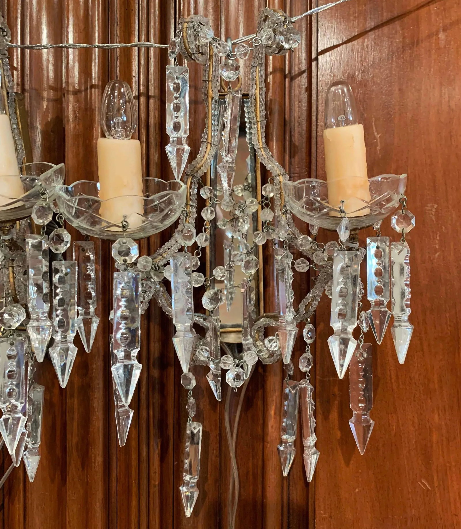 Early 20th Century Italian Crystal and Cut Glass Two-Light Wall Sconces - a Pair - 3