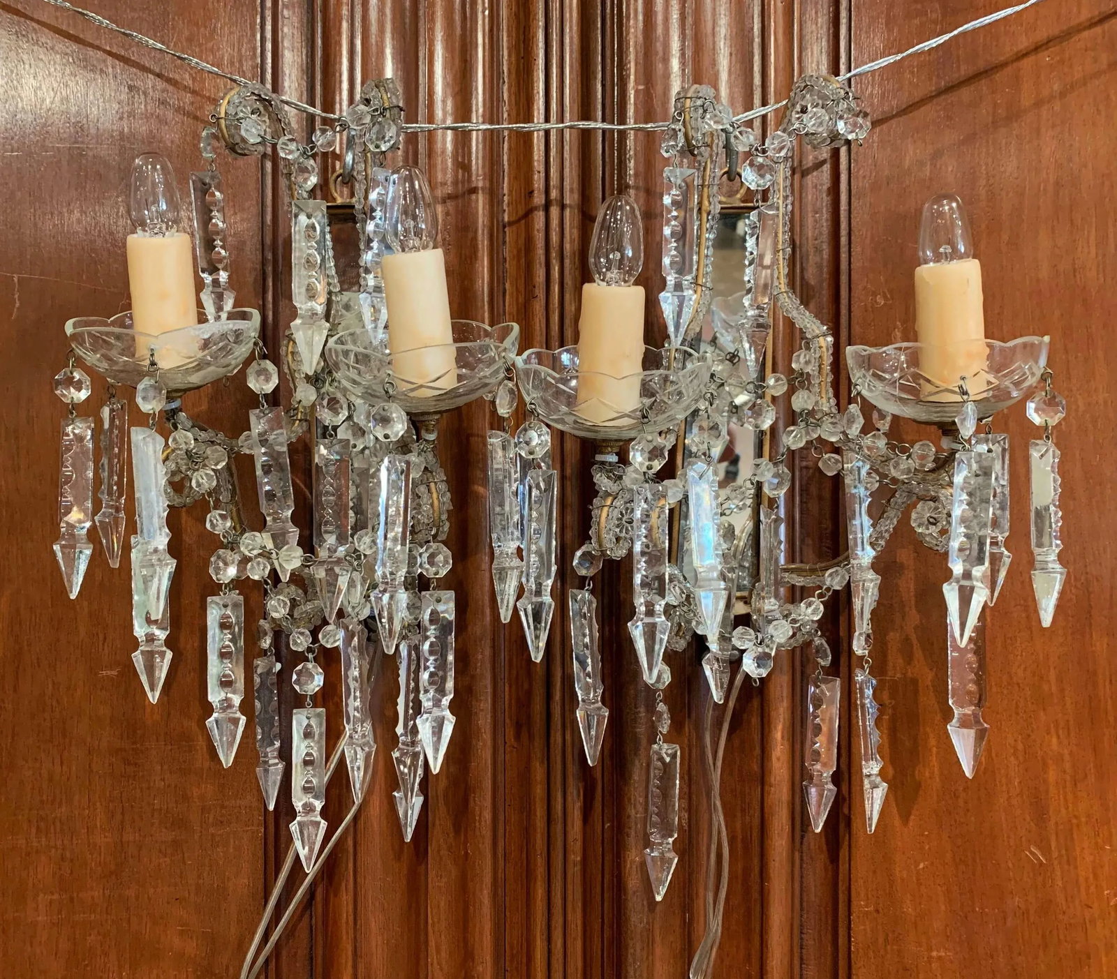 Early 20th Century Italian Crystal and Cut Glass Two-Light Wall Sconces - a Pair - 4