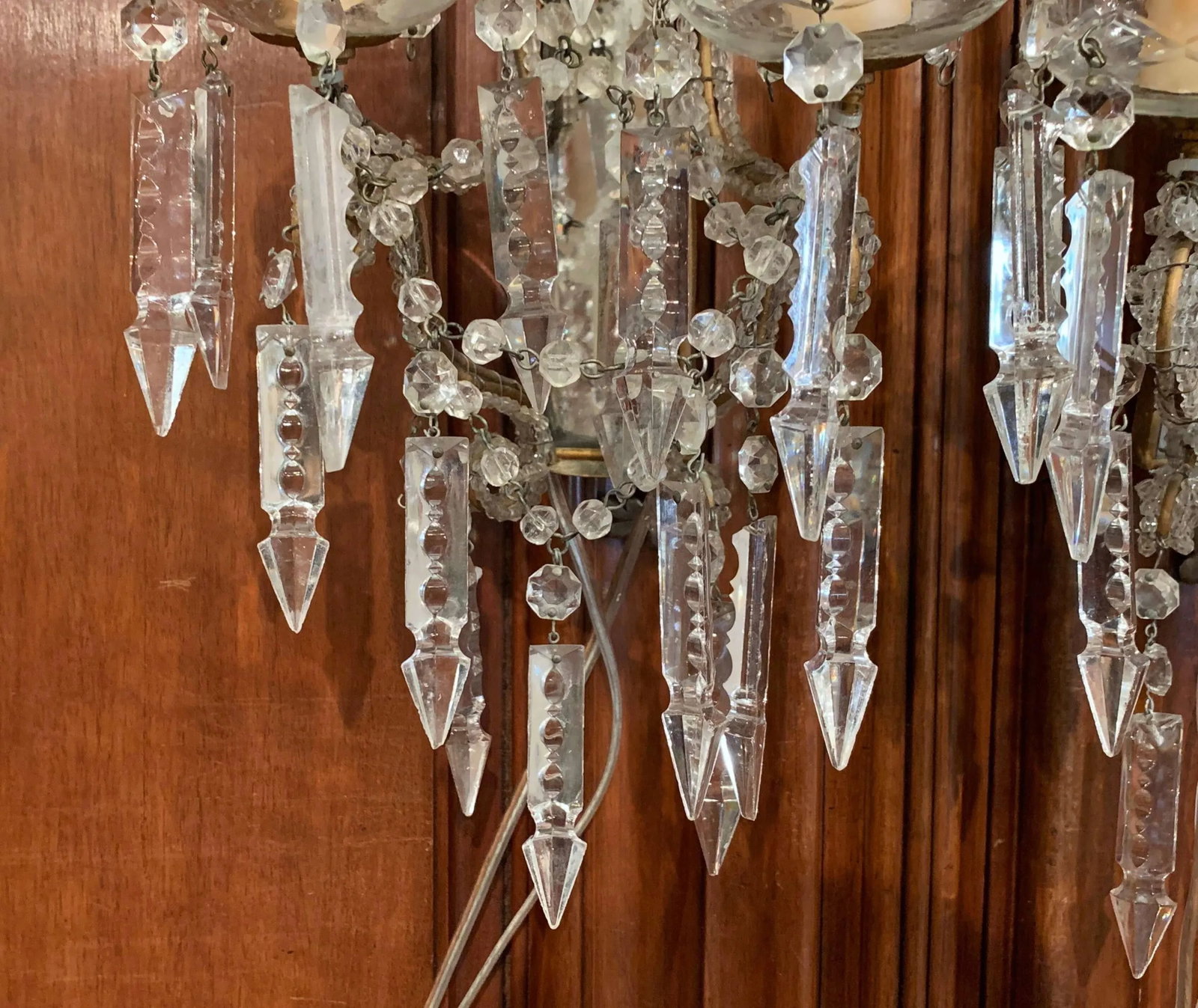 Early 20th Century Italian Crystal and Cut Glass Two-Light Wall Sconces - a Pair - 5