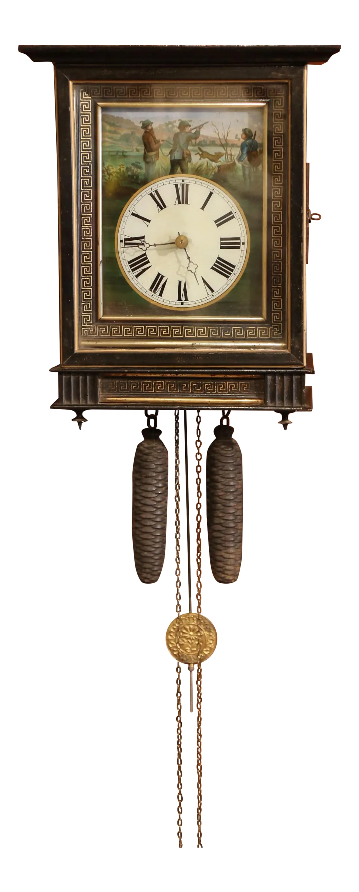 19th Century French Napoleon III Hand-Painted Wall Clock With Hunt Scene (1 of 13)