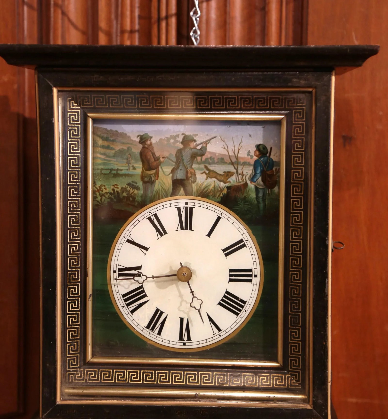 19th Century French Napoleon III Hand-Painted Wall Clock With Hunt Scene - 3