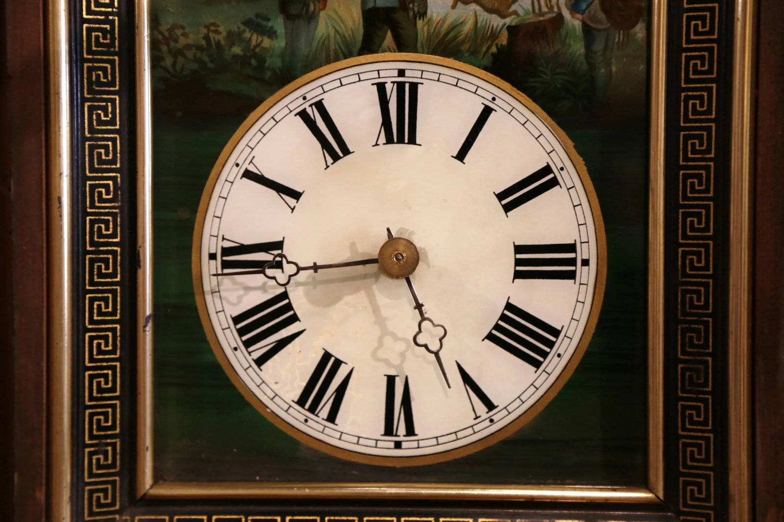 19th Century French Napoleon III Hand-Painted Wall Clock With Hunt Scene - 8