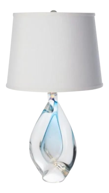 Contemporary Studio a Mini Ocean Twist Lamp: Stylish modern Studio a Mini Ocean Twist Lamp, possessing the serenity of water, hand plows glass, chrome lined silk off-white shade showroom sample, original retail $1437 Condition: Imperfections: