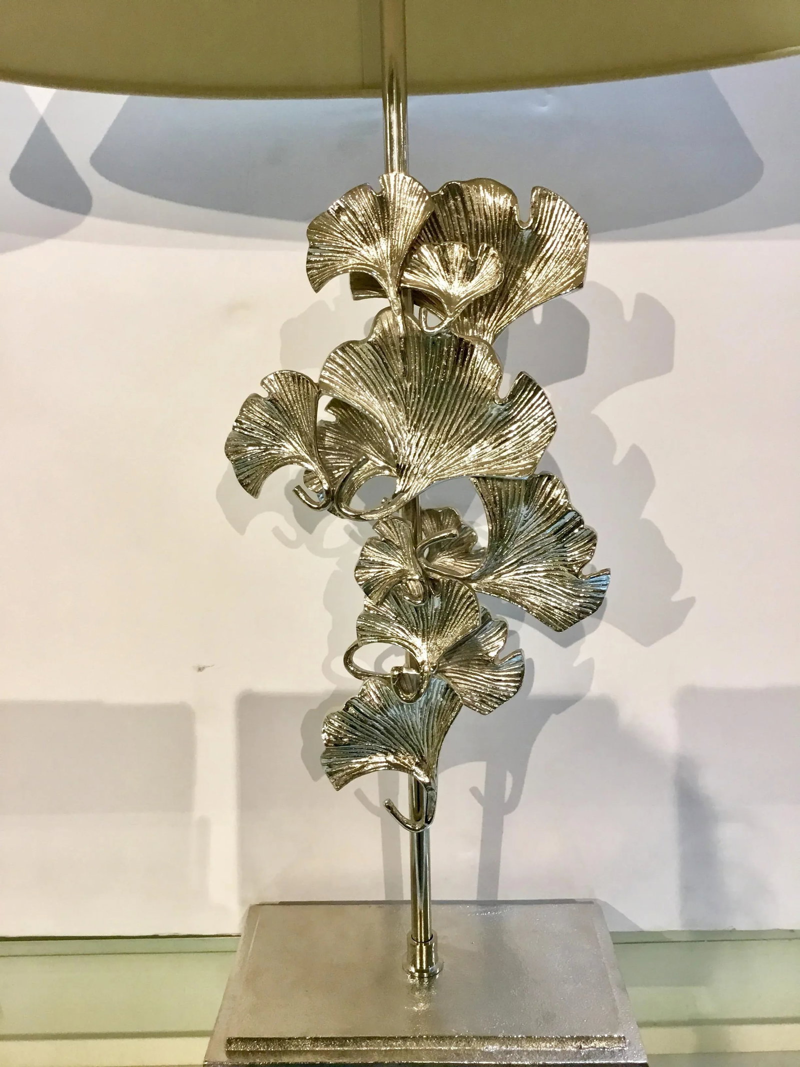 Modern Falling Ginkgos Polished Nickel Table Lamps Pair - 3