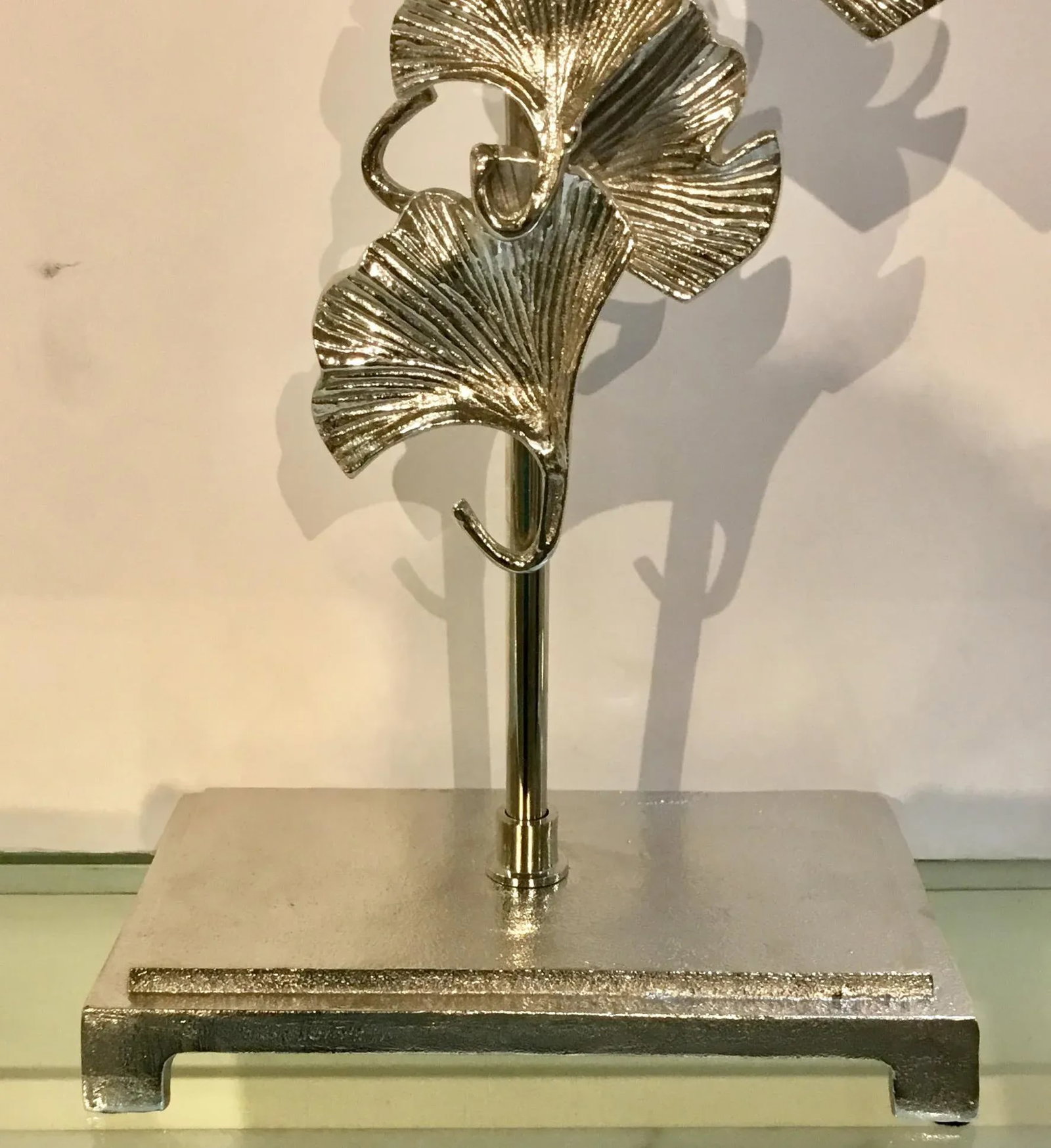 Modern Falling Ginkgos Polished Nickel Table Lamps Pair - 4