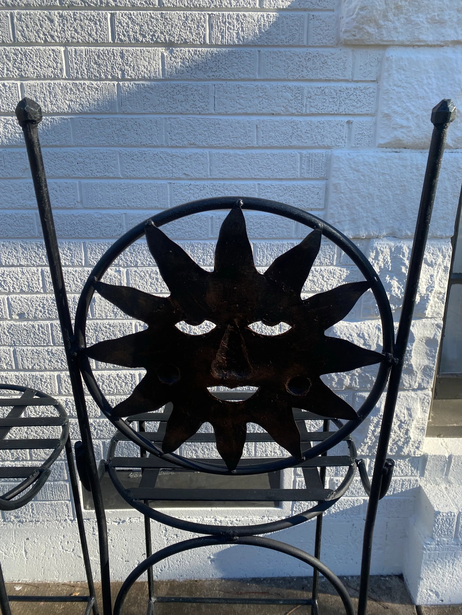 1990s Art Deco Mexican Wrought Iron Celestial Moon and Sun Table & 2 Barstools - 10
