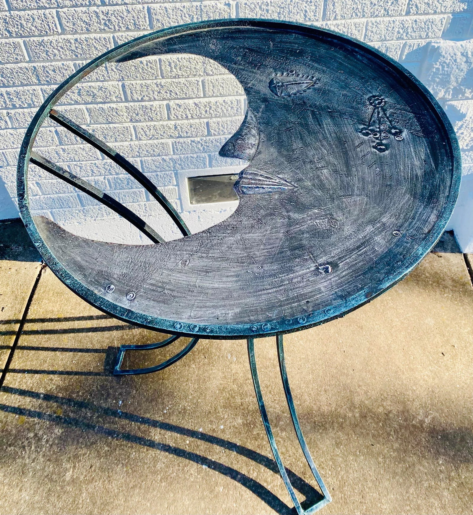 1990s Art Deco Mexican Wrought Iron Celestial Moon and Sun Table & 2 Barstools - 12