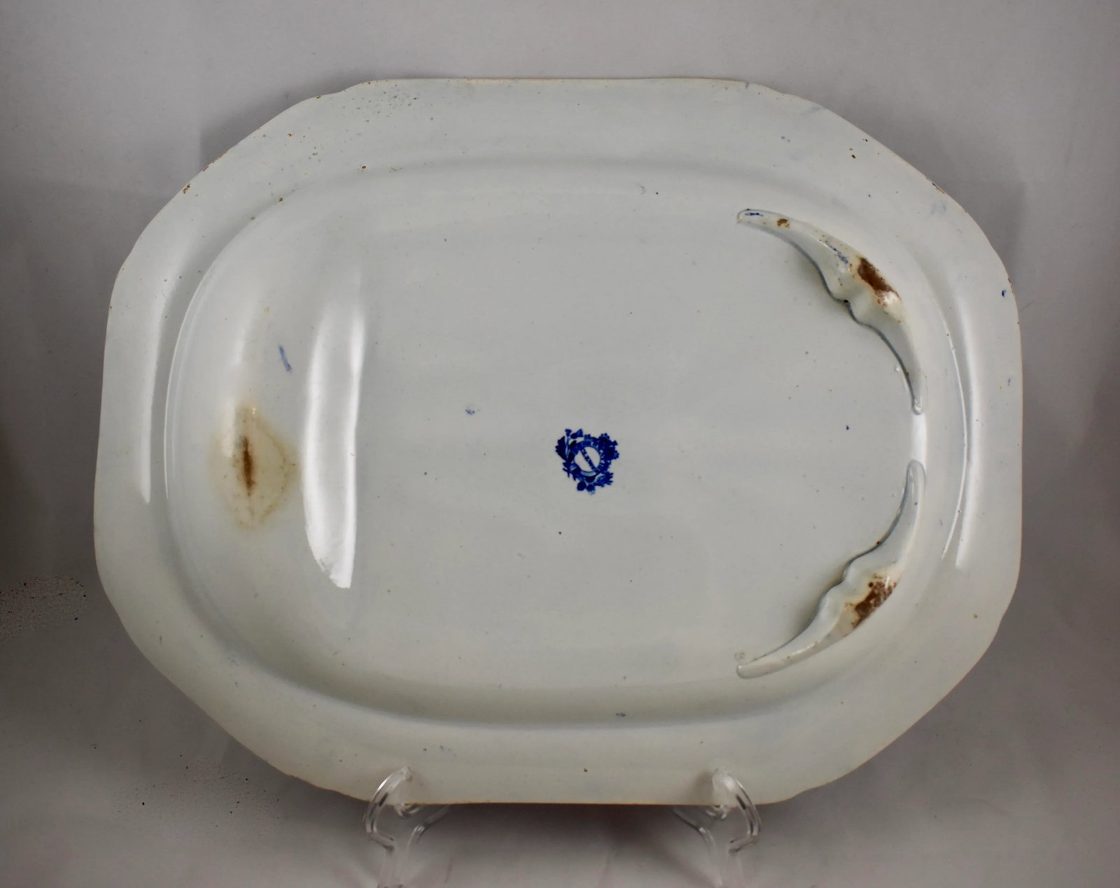 Early Clews Staffordshire Blue Transferware Well & Tree 'Coronation' Large Meat Platter - 11