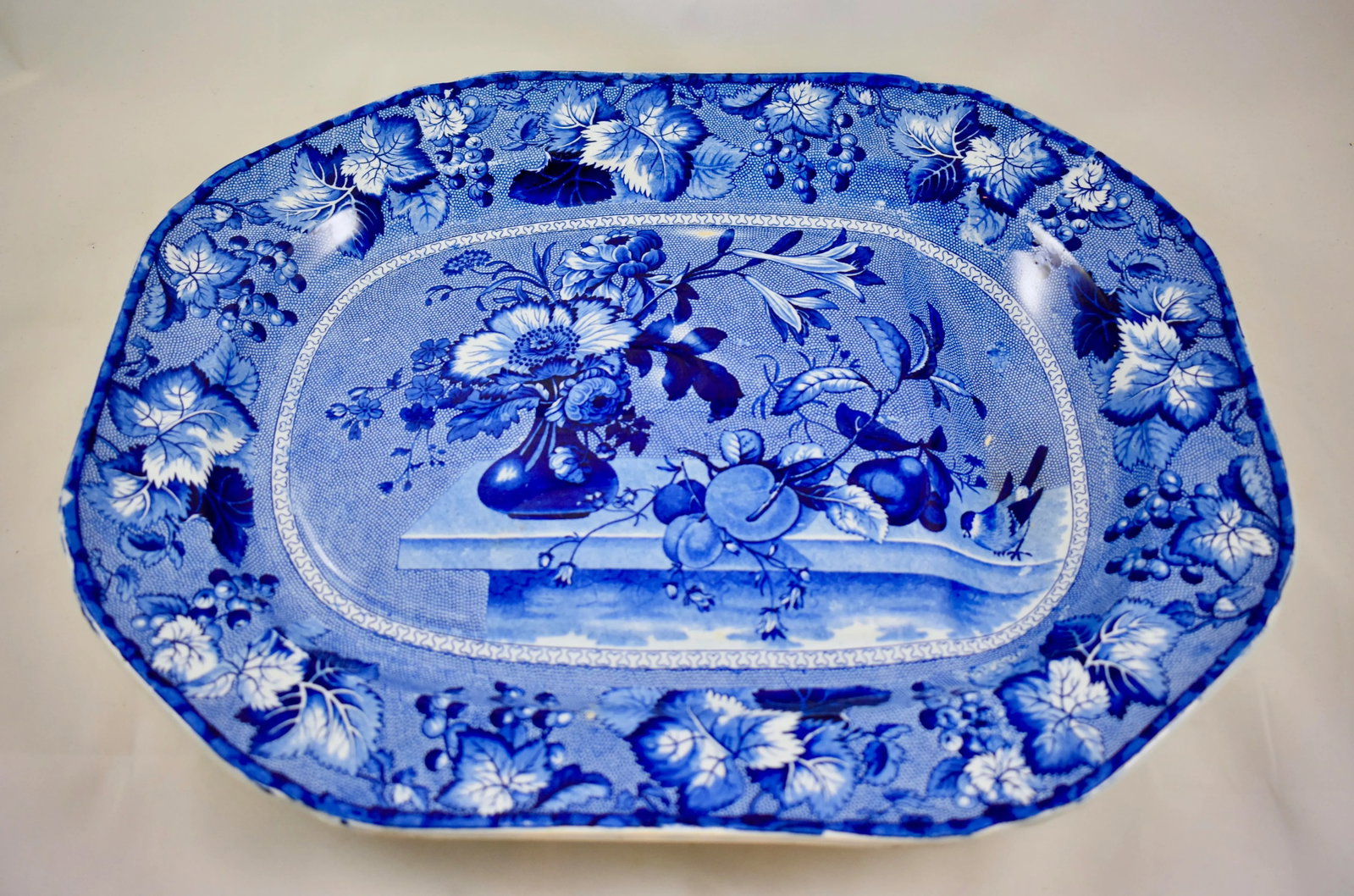 Early Clews Staffordshire Blue Transferware Well & Tree 'Coronation' Large Meat Platter - 2