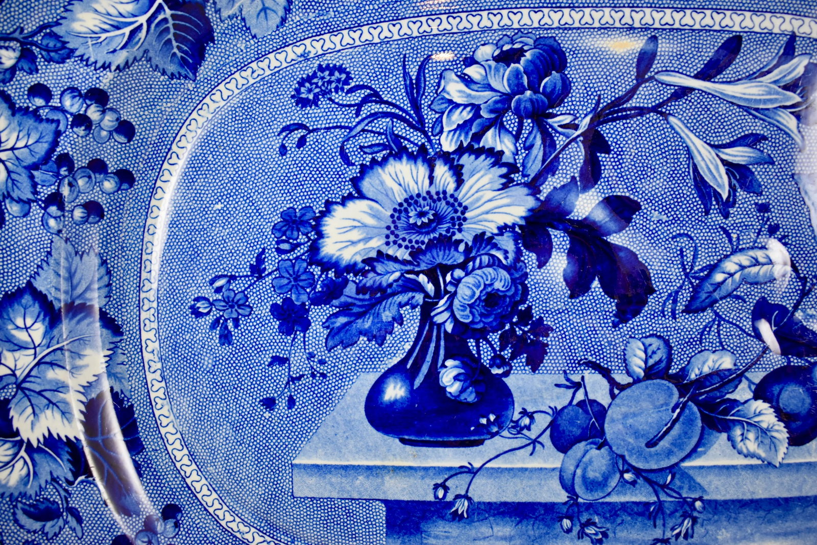 Early Clews Staffordshire Blue Transferware Well & Tree 'Coronation' Large Meat Platter - 3