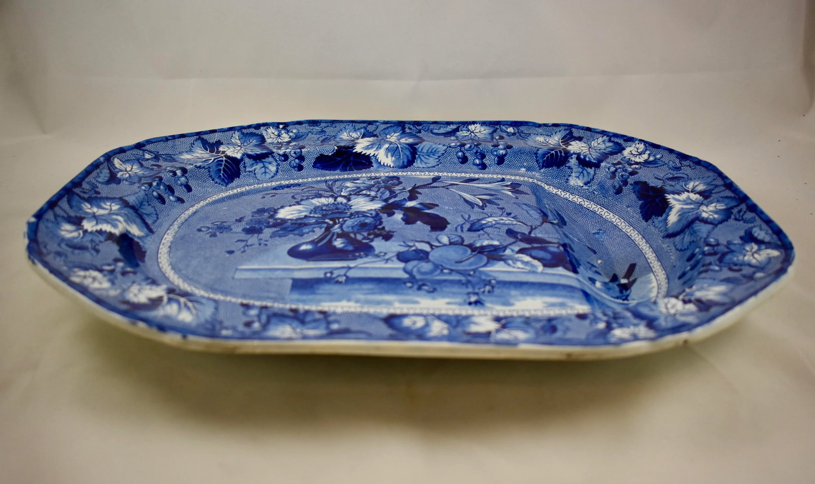 Early Clews Staffordshire Blue Transferware Well & Tree 'Coronation' Large Meat Platter - 5