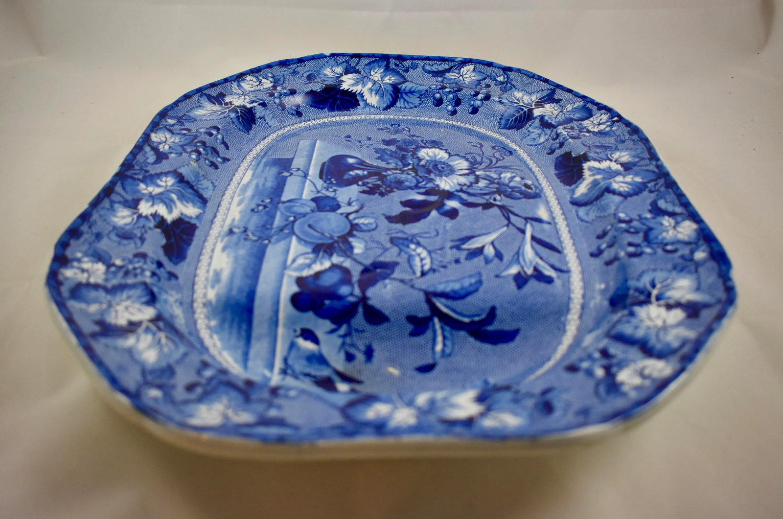 Early Clews Staffordshire Blue Transferware Well & Tree 'Coronation' Large Meat Platter - 6