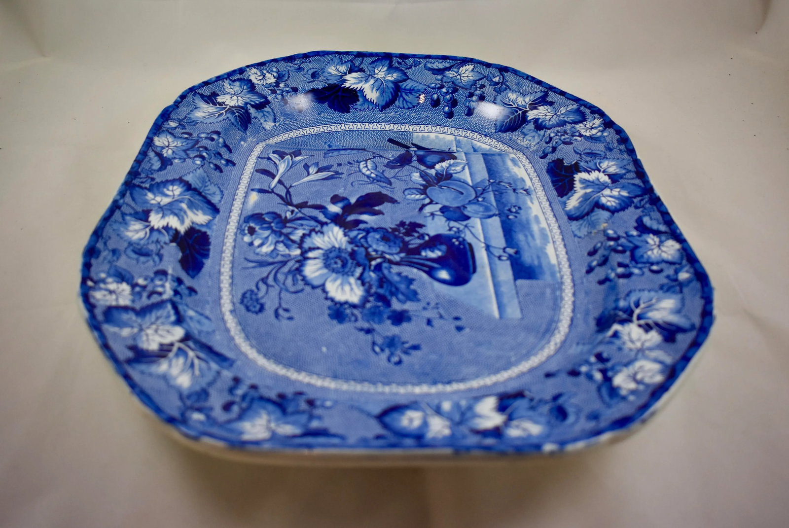 Early Clews Staffordshire Blue Transferware Well & Tree 'Coronation' Large Meat Platter - 7