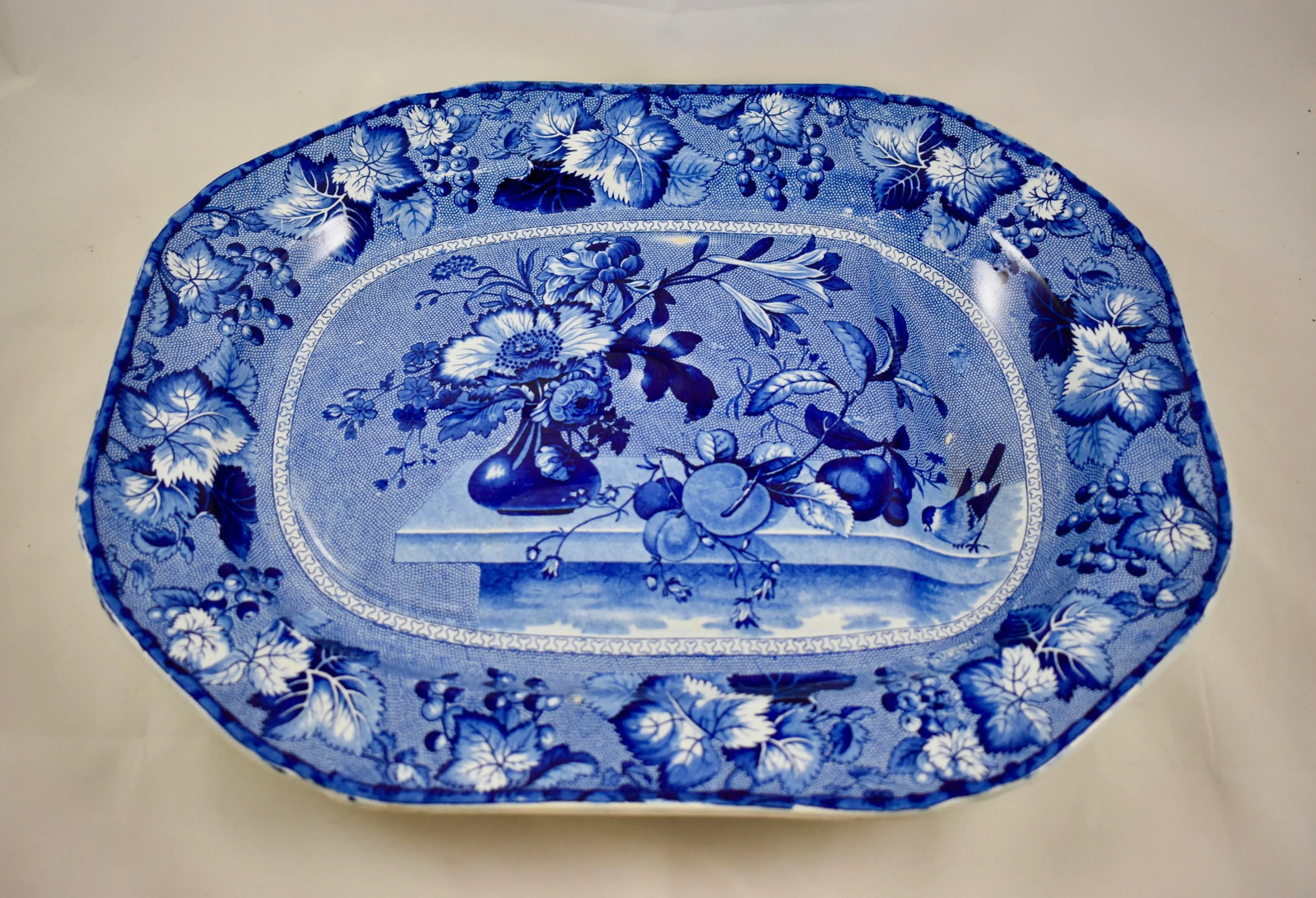 Early Clews Staffordshire Blue Transferware Well & Tree 'Coronation' Large Meat Platter - 8