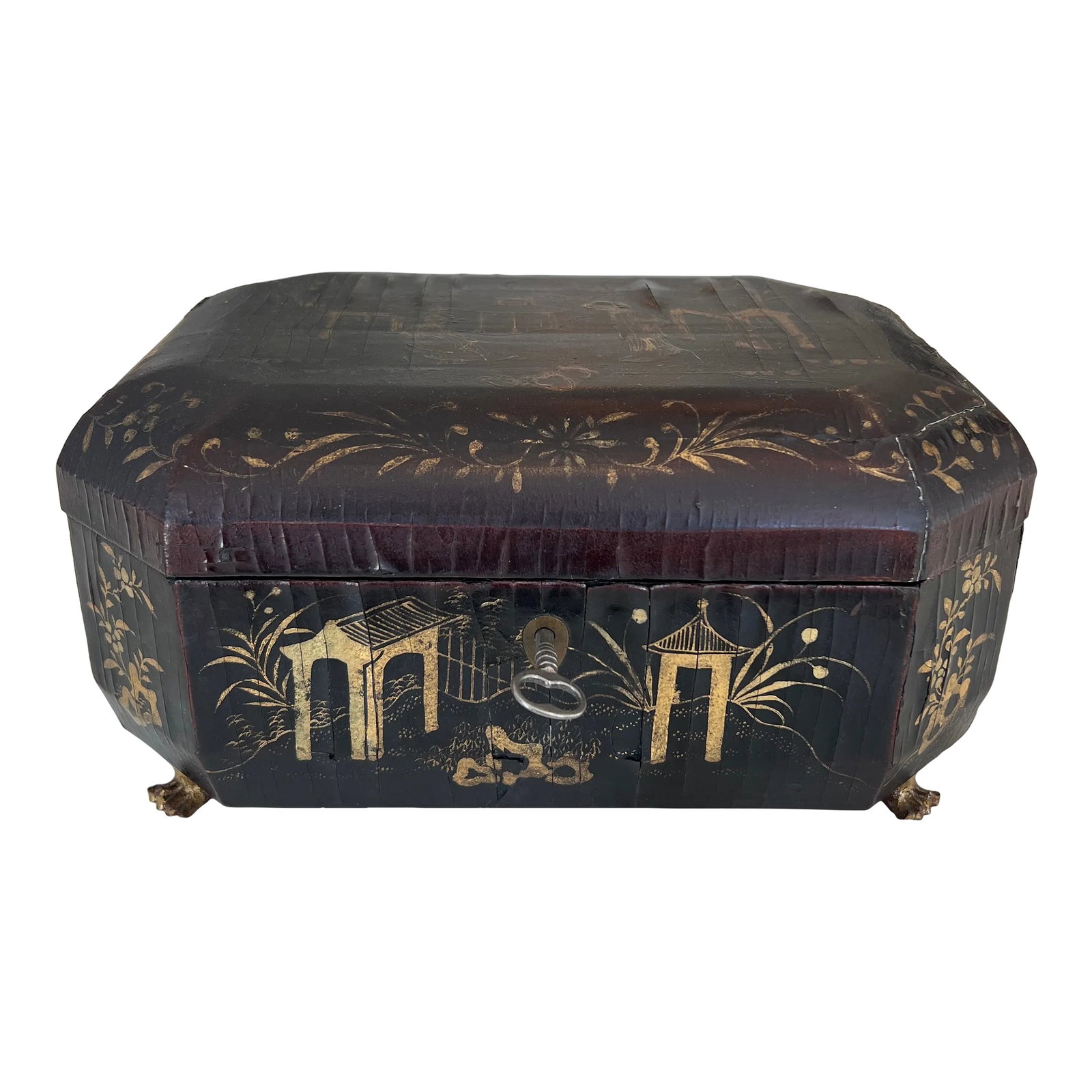 Antique Chinese Black Lacquered Box With Key (1 of 6)