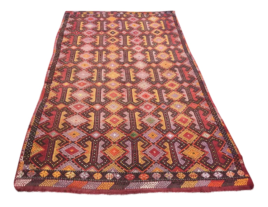 Vintage Turkish Kilim Rug - 108" X 64": This beautiful vintage handwoven kilim in fabulous shape. It is approximately 60 years old, handmade of very fine quality wool in all natural colors. It has been professionally cleaned and is ready