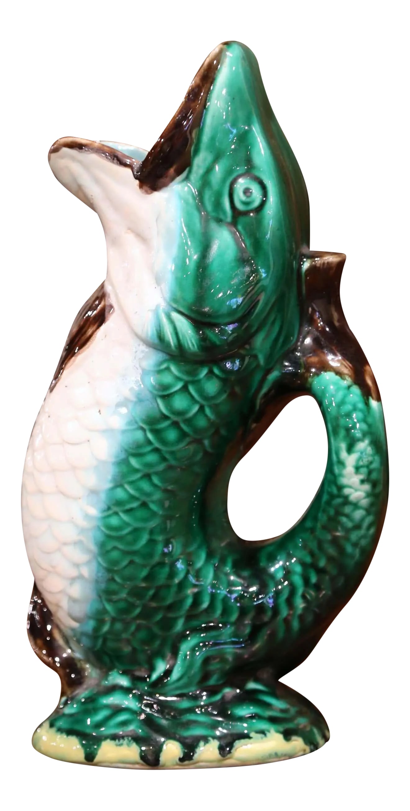19th Century French Clairefontaine Painted Ceramic Barbotine Fish Pitcher (1 of 9)