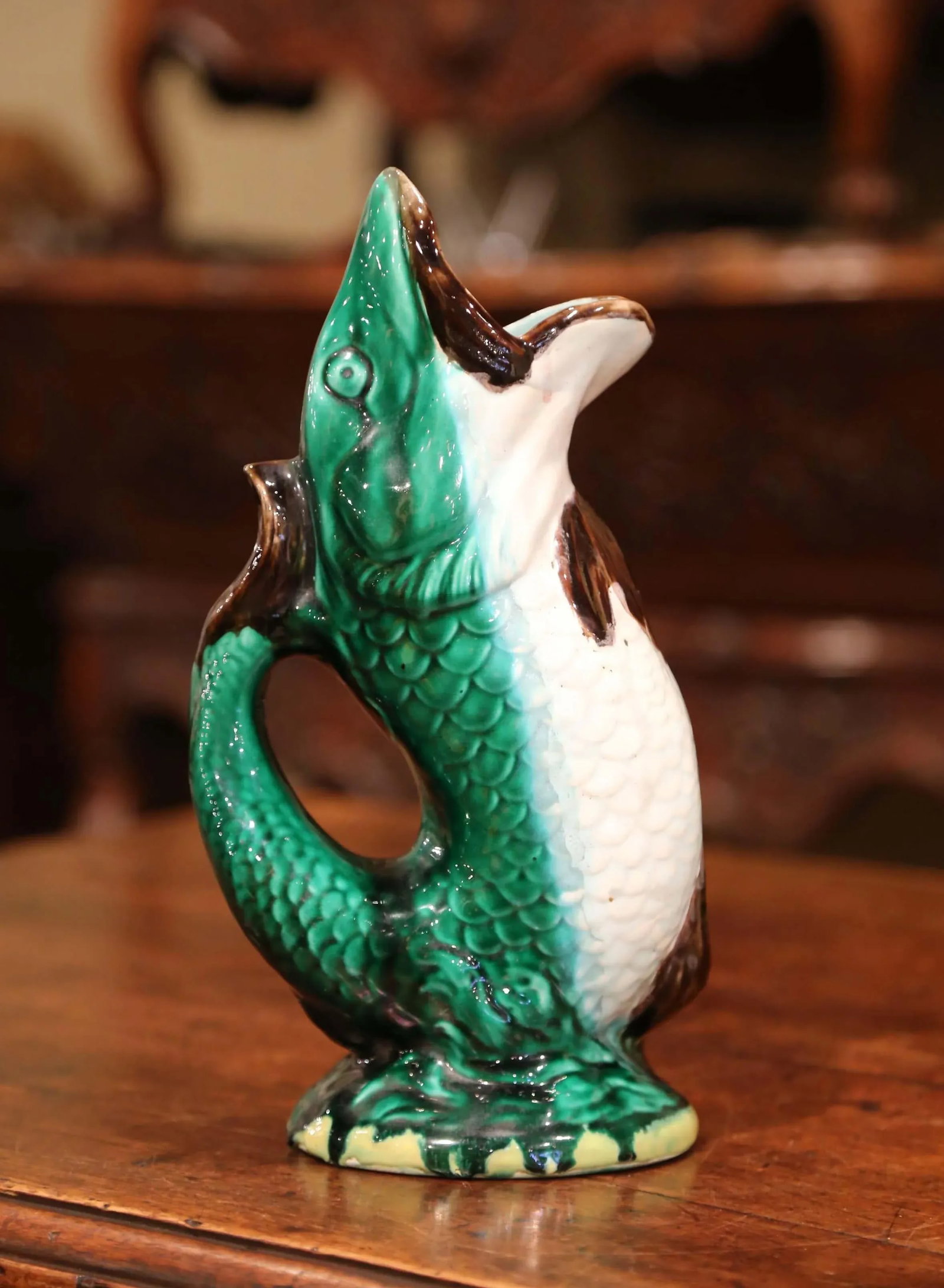 19th Century French Clairefontaine Painted Ceramic Barbotine Fish Pitcher - 3