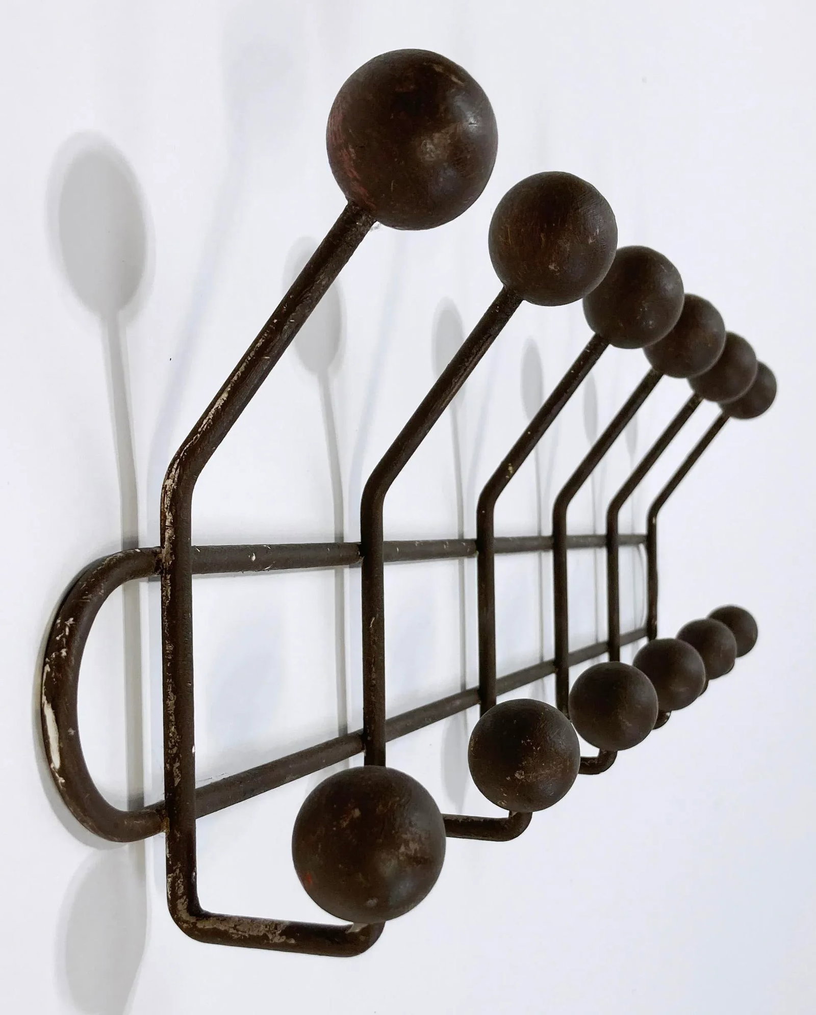 Vintage Iron and Wood Ball Wall Hook - 4