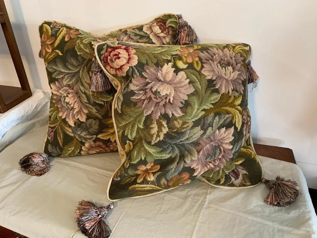 English Traditional Pillows Constructed of Antique Fabric - a Pair - 10
