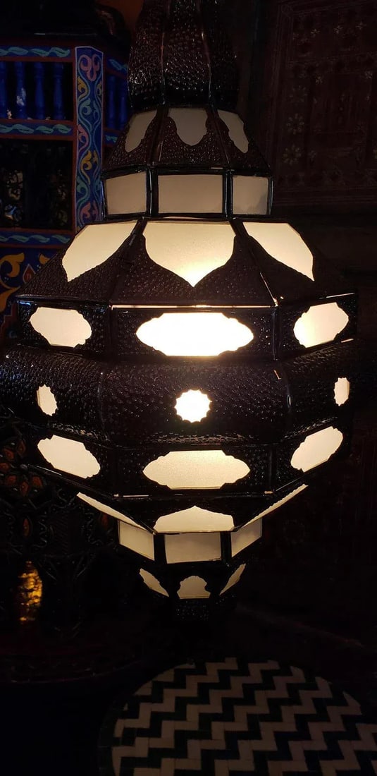 Moroccan El Makki Style Frosted White Glass Lantern - 6