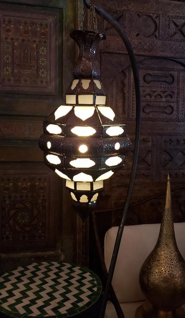 Moroccan El Makki Style Frosted White Glass Lantern - 7