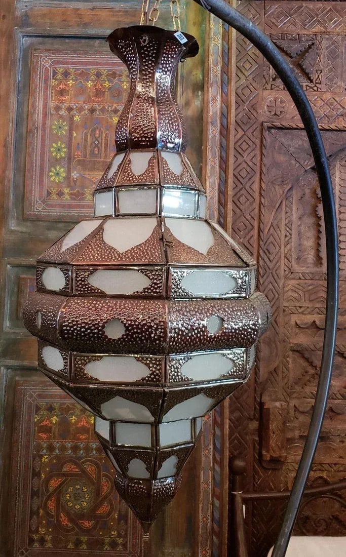 Moroccan El Makki Style Frosted White Glass Lantern - 8