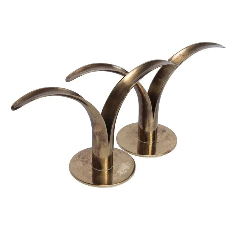 Mid Century Swedish Brass Candlesticks - a Pair - 2