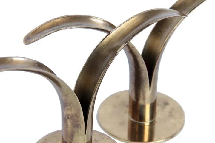Mid Century Swedish Brass Candlesticks - a Pair - 3
