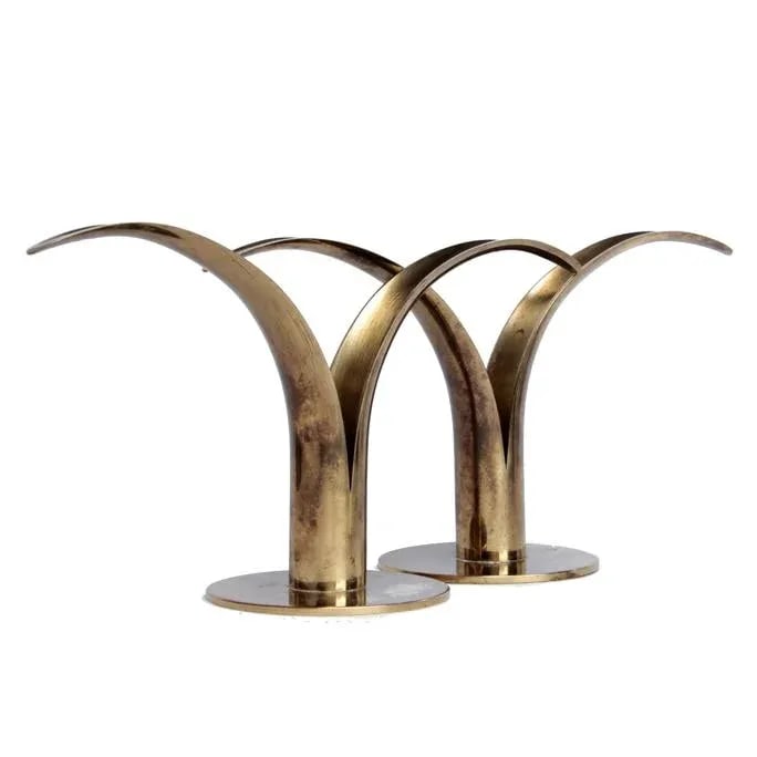 Mid Century Swedish Brass Candlesticks - a Pair - 4