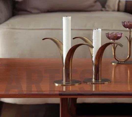 Mid Century Swedish Brass Candlesticks - a Pair - 6