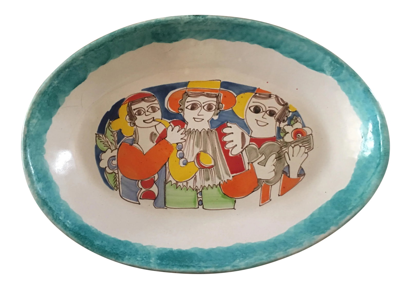 1960s Large DeSimone Serving Dish: Giant serving bowl, hand-painted in Italy, by the highly collectible Desimone studio. No chips or cracks. Wire hanger on back. Condition: Alterations: Original Condition Unaltered Imperfections: Some