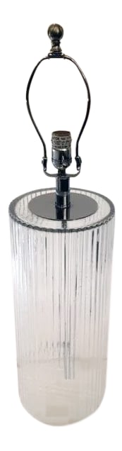 Modern Glass Table Lamp: Clean-lined striated glass table lamp will suit any interior. Includes nickel fittings. Edison socket holds a 100-watt bulb. Condition: Imperfections: No Imperfections Condition Notes: Showroom Floor