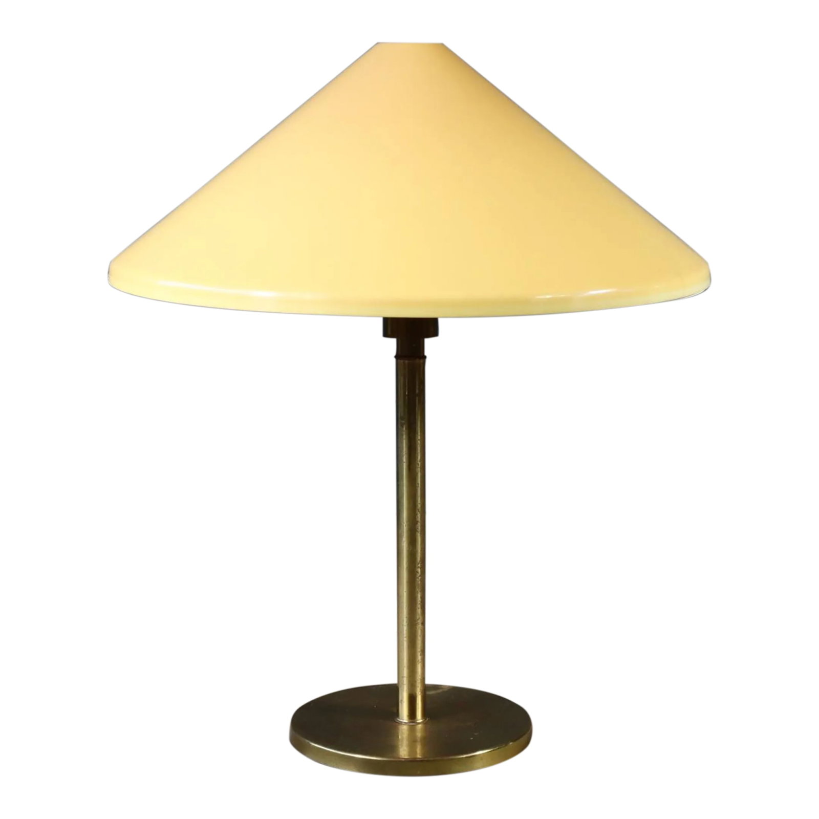 Vintage Koch & Lowy Brass Plate Acrylic Shade Table Lamp Mid Century Modern Atomic 70's 60's: Vintage Koch & Lowy brass plate and acrylic shade table lamp. It is fair vintage condition overall. It has good bit of tarnish to the brass plate base. The acrylic shade has a couple small edge cracks