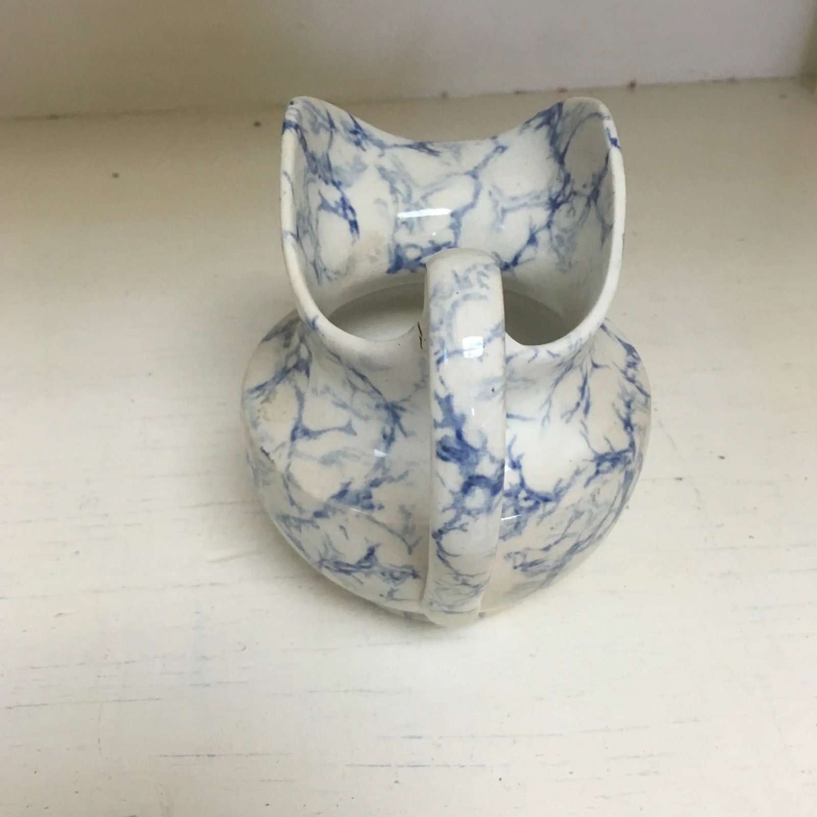 Antique Blue and White "Marble" Cream Pitcher - 2