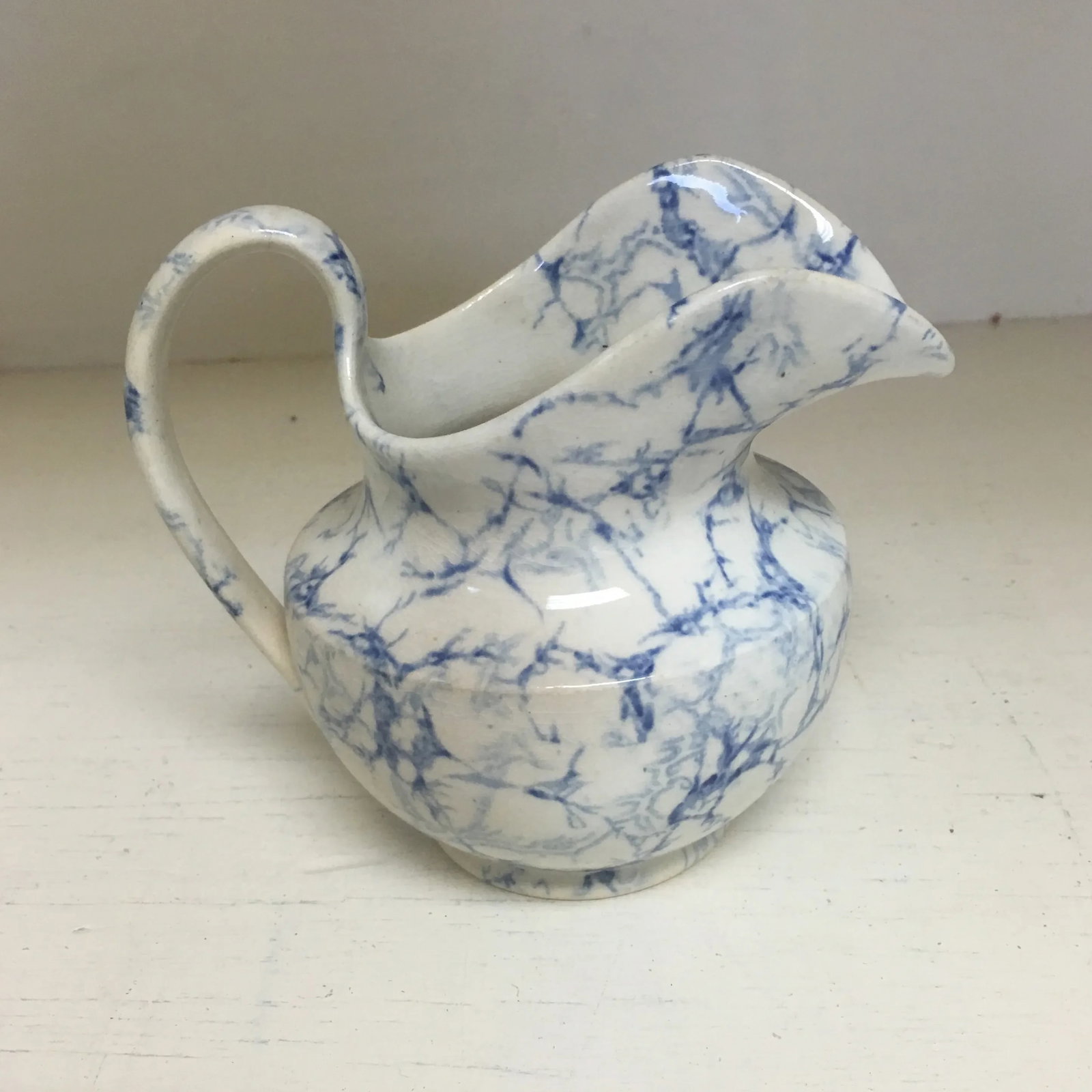 Antique Blue and White "Marble" Cream Pitcher - 5
