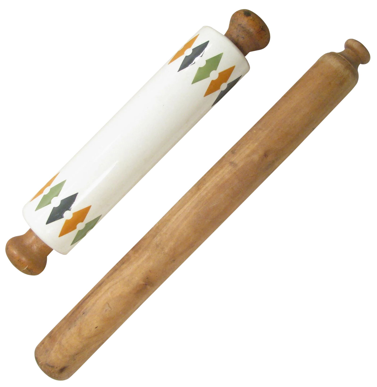 Vintage English & French Rolling Pins, S/2: Add a little European flair to your kitchen decor with these antique French patisserie and vintage English Art Deco rolling pins collected from markets in London and Provence. Ironstone model marked: 