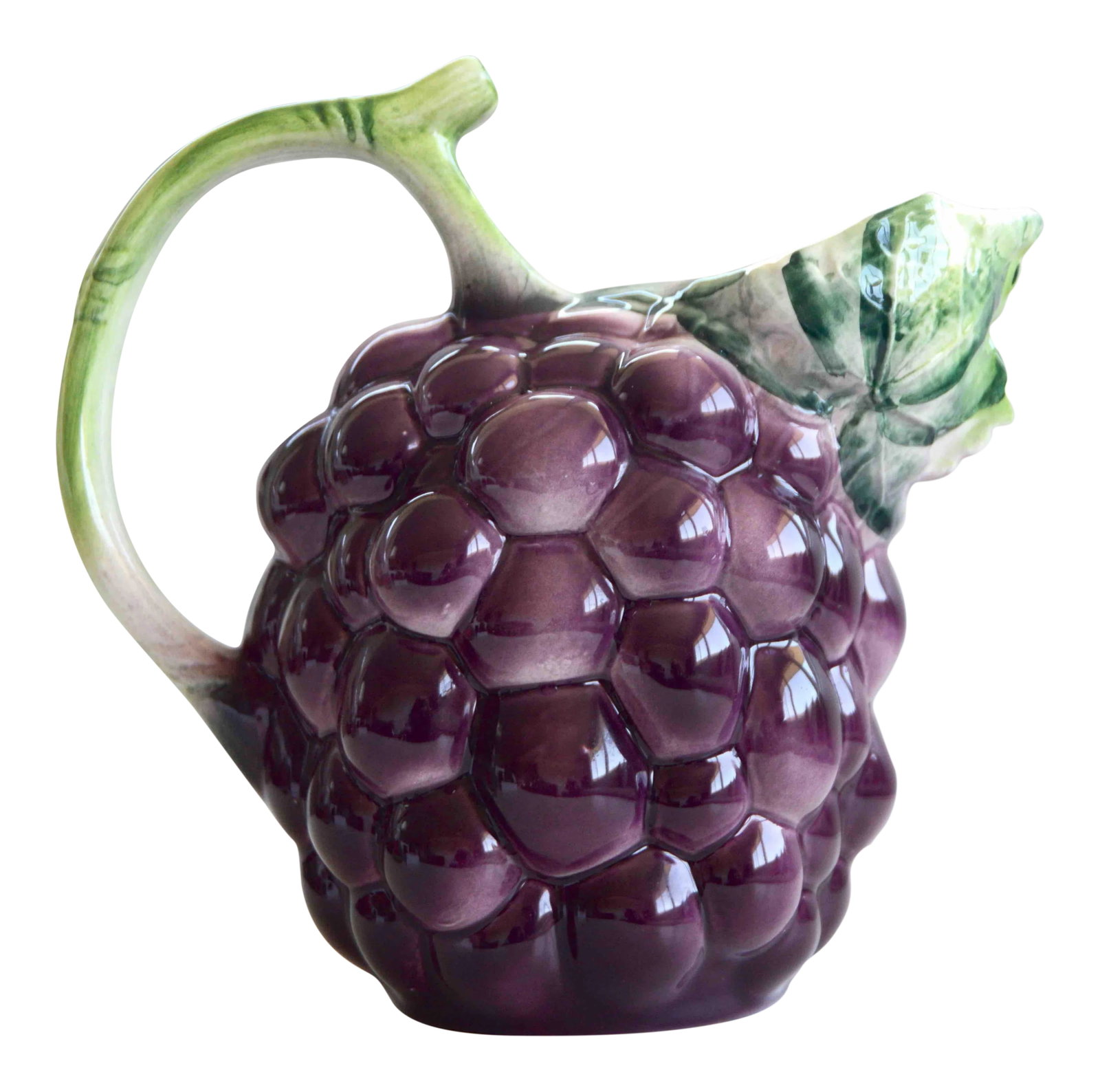 Italian Hand Painted Ceramic Purple and Green Grape Pitcher: Perfect pitcher for your al fresco dining. Add some color on your table with this whimsical italian pitcher. Hand Painted. Made in Italy. Condition: Alterations: Original Condition Unaltered